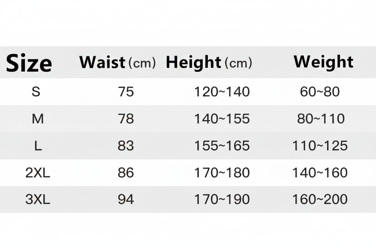 Back Support Size Chart